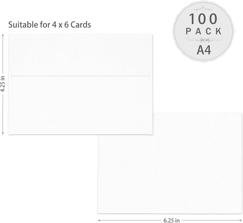 Goefun أظرف بيضاء A4 4x6 عبوة 100، أظرف دعوات 4.25 x 6.25 ذاتية الإغلاق، 120 جرام قابلة للطباعة لبطاقات 4x6، صور، دعوات، حفلات زفاف، تخرج، حفلات استقبال المواليد - Image 2